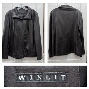 Winlit Womens XL Black Genuine Leather Zip Up Jacket Soft Supple